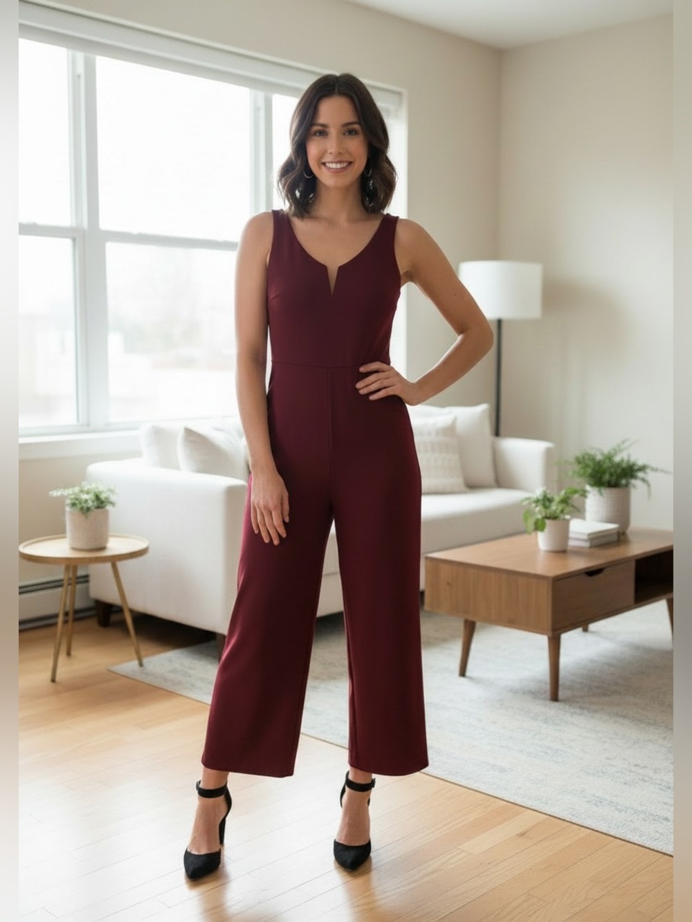 Mi Ami Burgundy Wide Leg Jumpsuit - Size Small